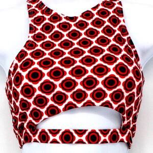 Swimsuit Red & Blue Geo Print Cutout Tankini Top Only Size Medium